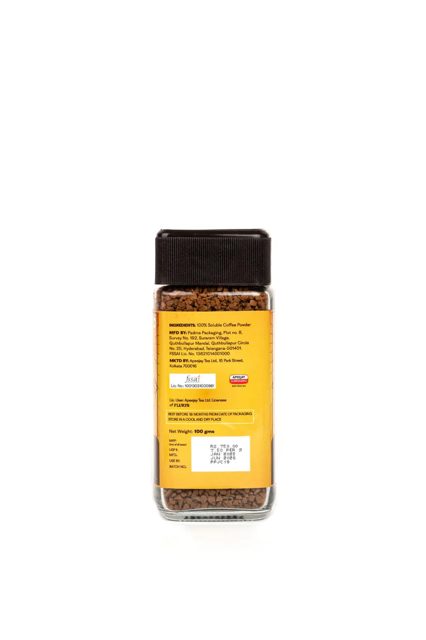 Coffee | Gold Coffee - Instant Premium Freeze Dried 100% Coffee - Rich, Creamy And Flavourful - Flurys - 100gm