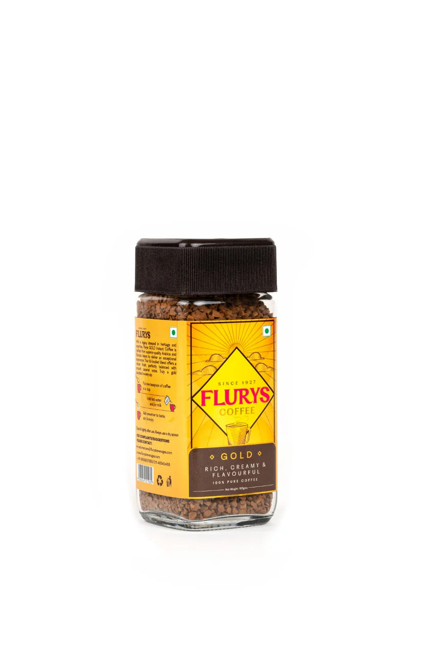 Coffee | Gold Coffee - Instant Premium Freeze Dried 100% Coffee - Rich, Creamy And Flavourful - Flurys - 100gm