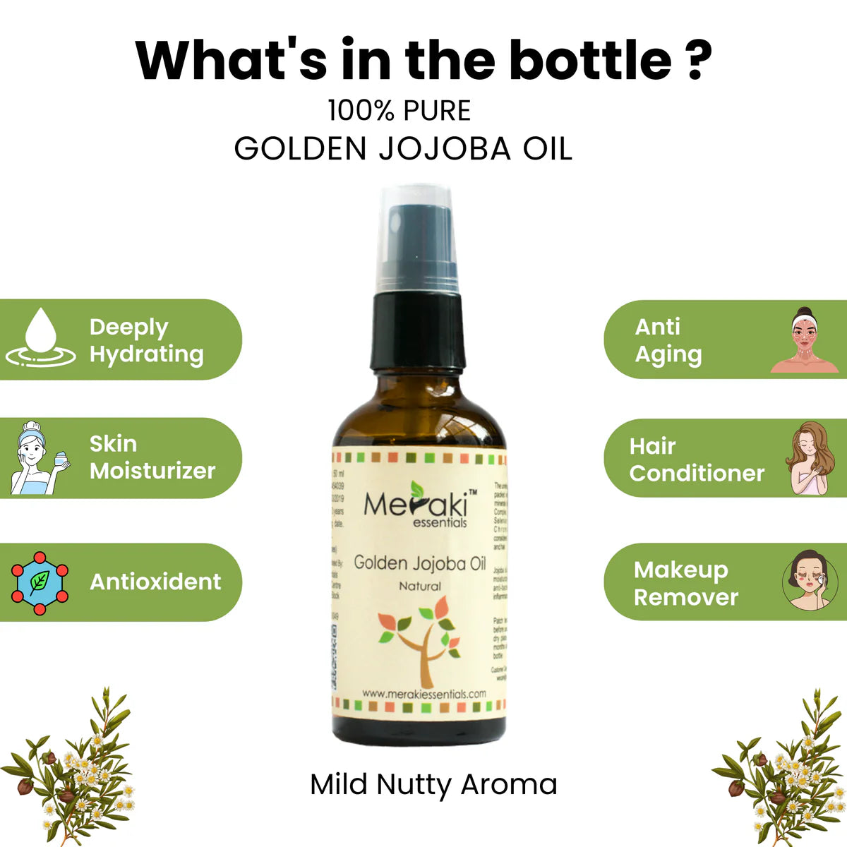 Golden Jojoba Oil (Simmondsia Chinensis) - Natural - Indian - Meraki Essentials - 50ml