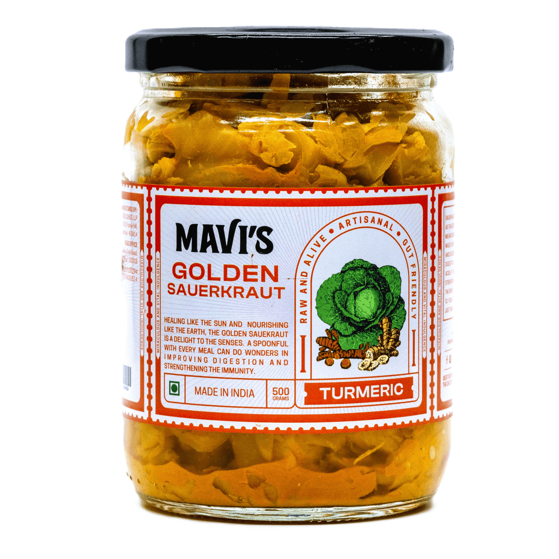 Kimchi | Golden Sauerkraut - No Added Vingear, Flavours & No Preservatives - MAVI’s - 500gm