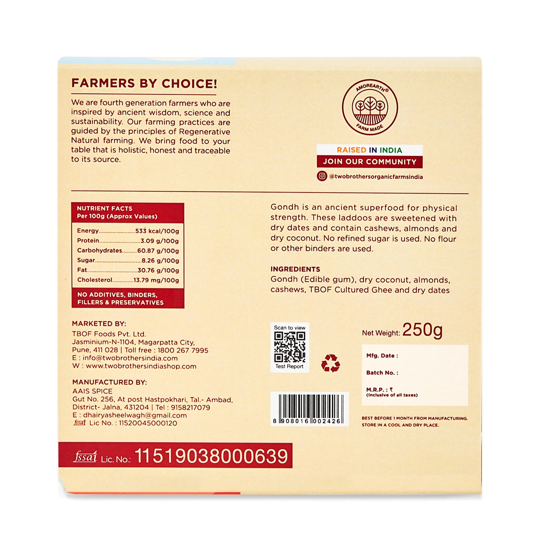 Gondh Laddoo (Edible Gum Dry Fruit Laddoo) - Made With A2 Ghee - Sweetened With Dry Dates - Natural - Sugar Free, High In Iron - Two Brothers – 175gm
