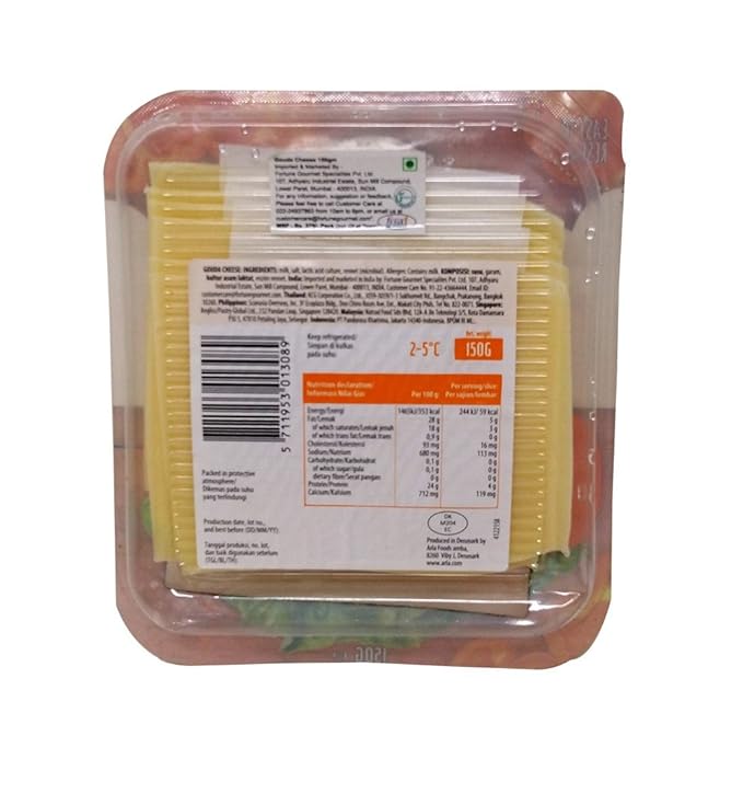 Gouda Slice Cheese - Great In Sandwiches And On Bread - Natural - Denmark - Arla - 150gm