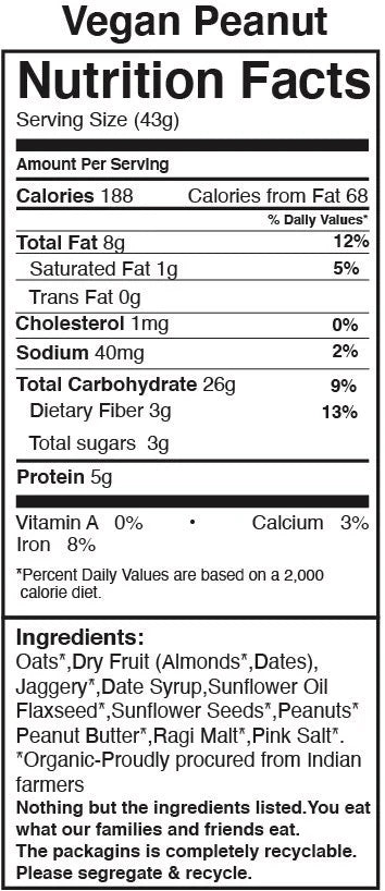 Bar | Classic - Granola Bars (With Certified Organic Oats & Almonds) - Vegan, Gluten Free & No Added Additives - The Huda Bar - 45gm