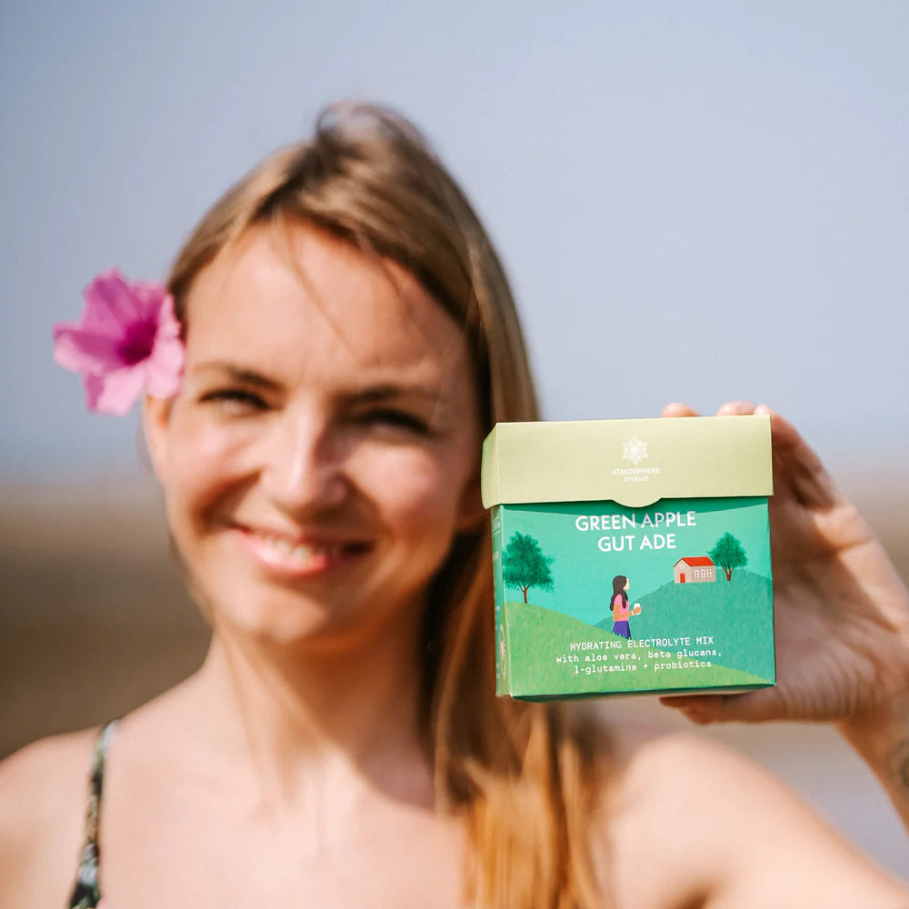 Electrolyte Powder | Green Apple Gut Ade - Hydrating Electrolyte Mix (With Aloe Vera, Beta Glucane, L-Glutamine + Probiotics) - No Added Sugar - Atmosphere - 127.5g