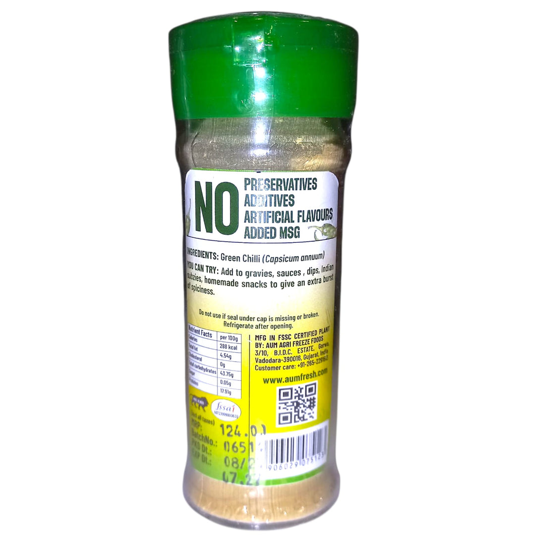 Chilli Powder | Green Chilli Powder - No Additives, No Artificial Flavours & Preservatives Free - Aum Fresh - 25gm