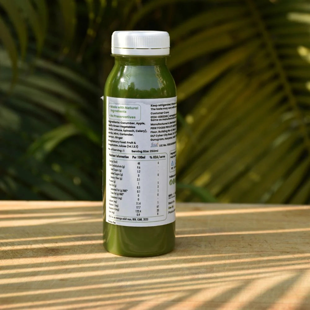 Juice | Green Juice (With & Without Spinach) - Cold Pressed -Plant-Based Energy Matrix, Antioxidant Green Complex- No Added Sugar, Preservatives & Artificial Colour -Plant Based Whole Food- 250ml