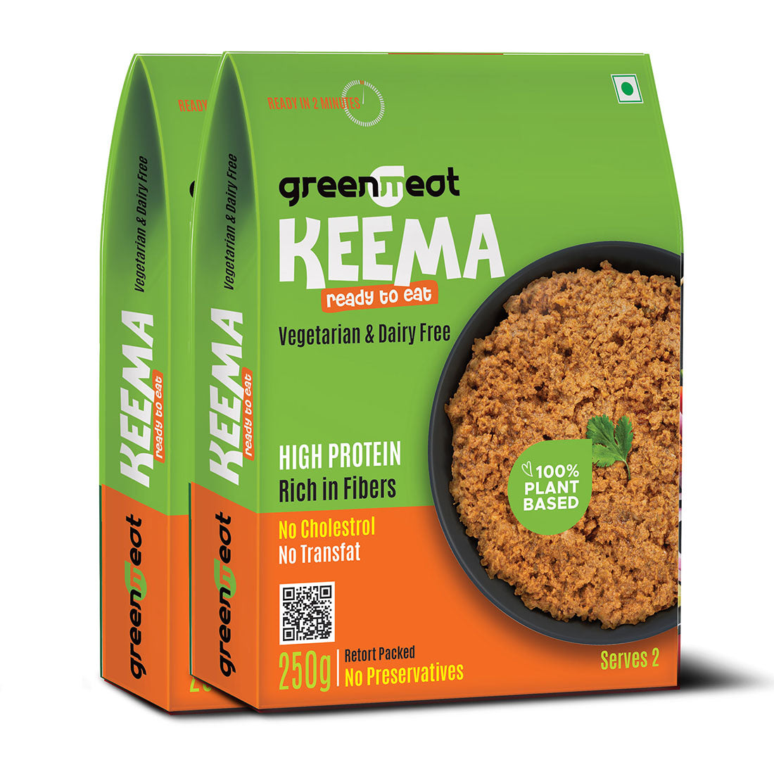 Keema - 100% Pant Based - Easy To Cook- Heigh Protein, Rich Fibers – Vegetarian & Dairy Free – No Added Preservatives, No Cholestrol, No Trans Fat –Greenmeat – (2 Serving) – 250gm