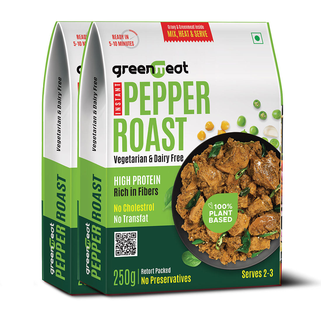 Pepper Roast Instant -100% Plant Based - Vegetarian & Dairy Free - Easy To Cook - Heigh Protein, Rich Fibers – No Added Preservatives, No Cholestrol, No Trans Fat –Greenmeat – (2 -3Serving) – 250gm