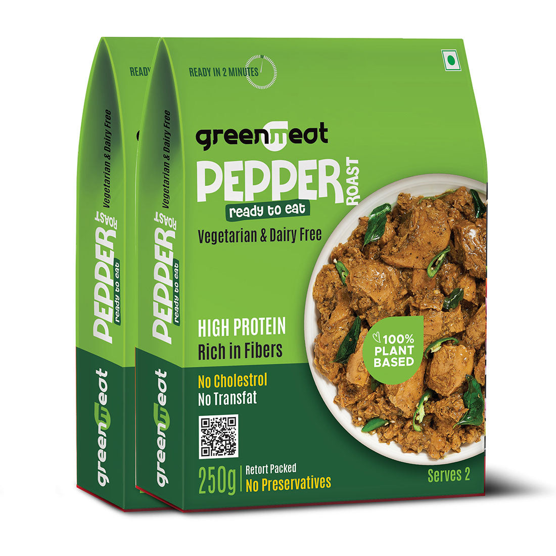 Pepper Roast -100% Pant Based - Easy To Cook, Ready To Eat - Heigh Protein, Rich Fibers – Vegetarian & Dairy Free – No Added Preservatives, No Cholestrol, No Trans Fat –Greenmeat – (2 Serving) – 250gm