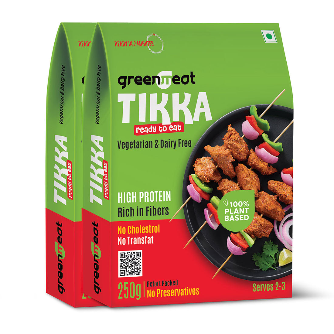 Tikka -100% Pant Based - Easy To Cook, Ready To Eat - Heigh Protein, Rich Fibers – Vegetarian & Dairy Free – No Added Preservatives, No Cholestrol, No Trans Fat –Greenmeat – (2-3 Serving) – 250gm