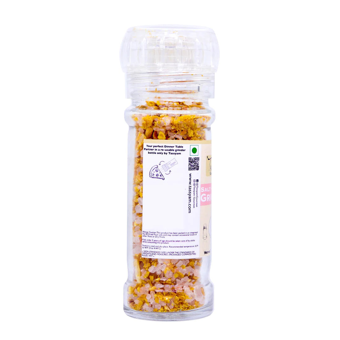 Garlic Salt | Grinder - No Artificial Colours & No Added Flvours - Tassyam Organics - 85gm Bottle