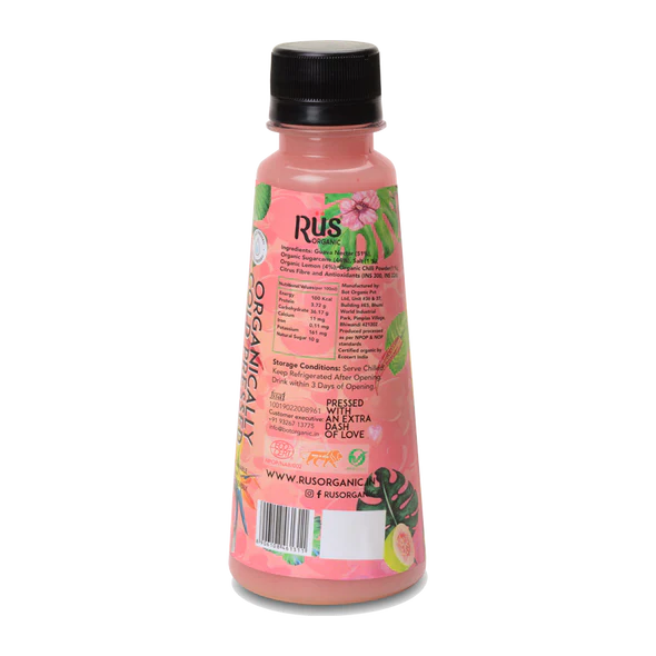Juice | Nectar - Guava Juice – Cold Pressed – USDA Organic - No Added Sugar, No Concenterate Or No Added Flavour – Rus Organic – 200ml