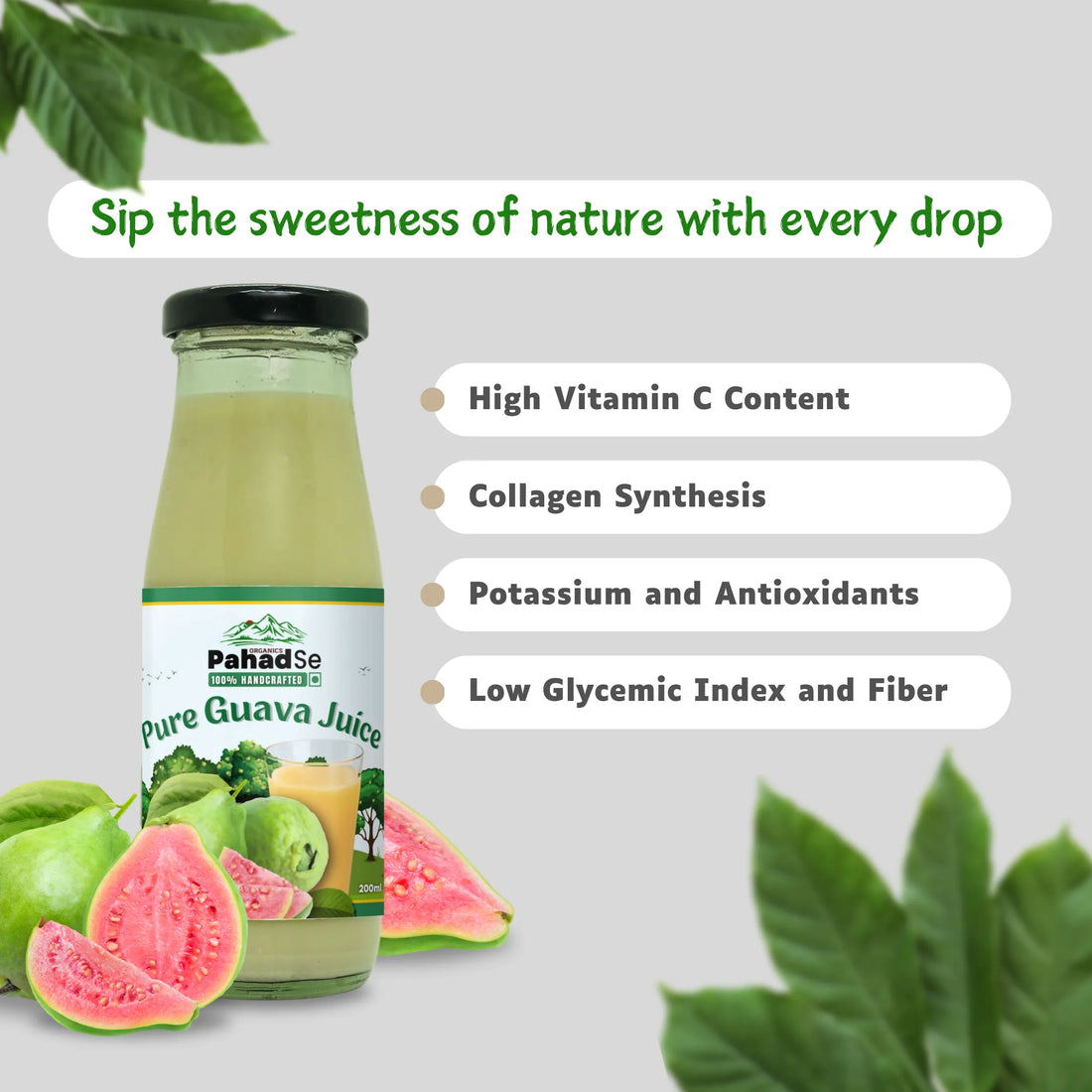 Guava Juice | Pure - 100% Handcrafted – Natural – No Preservatives & No Artificial Colors - Pahad Se – 200ml