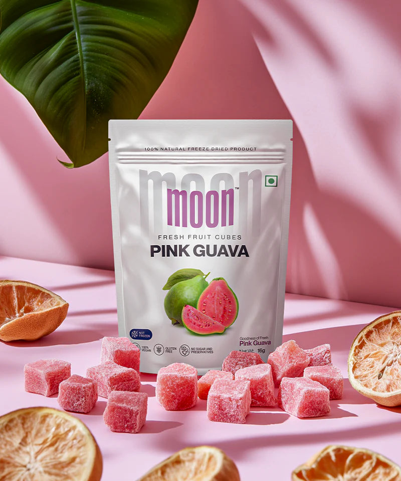 Fruit Bites | Pink Guava (Goodness Of Fresh Pink Guava) - 100% Natural - Vegan, Gluten Free, No Added Sugar, No MSG, No GMO & No Added Preservatives - Moon - 16gm