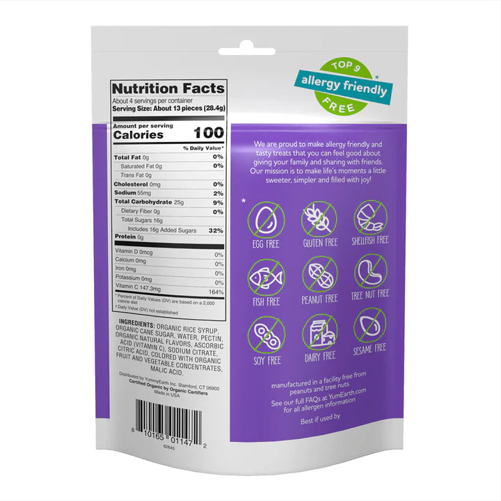 Gummy Fruits - USDA Organic - Vegan, Gluten Free, Non GMO & No High Fructose Corn Syrup Or No Artificial Dyes - Yum Earth - 113gm