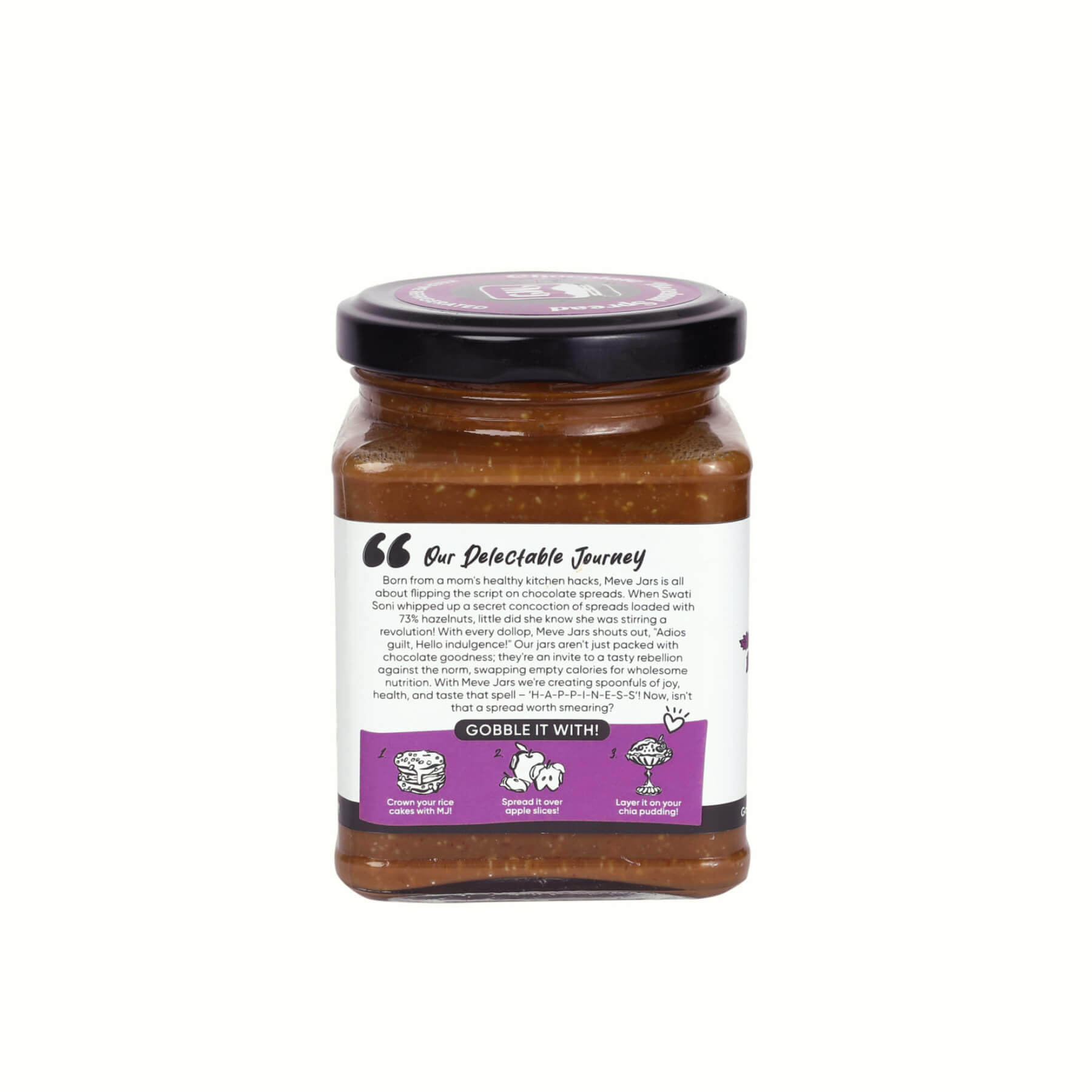 Spread | Hazelnut Chocolate Spread (With 73% Hazelnut) – Made With Dates Crunchy – Vegan, Gluten Free, Dairy Free, High In Protein & No Added Preservatives – Meve Jars – 230gm