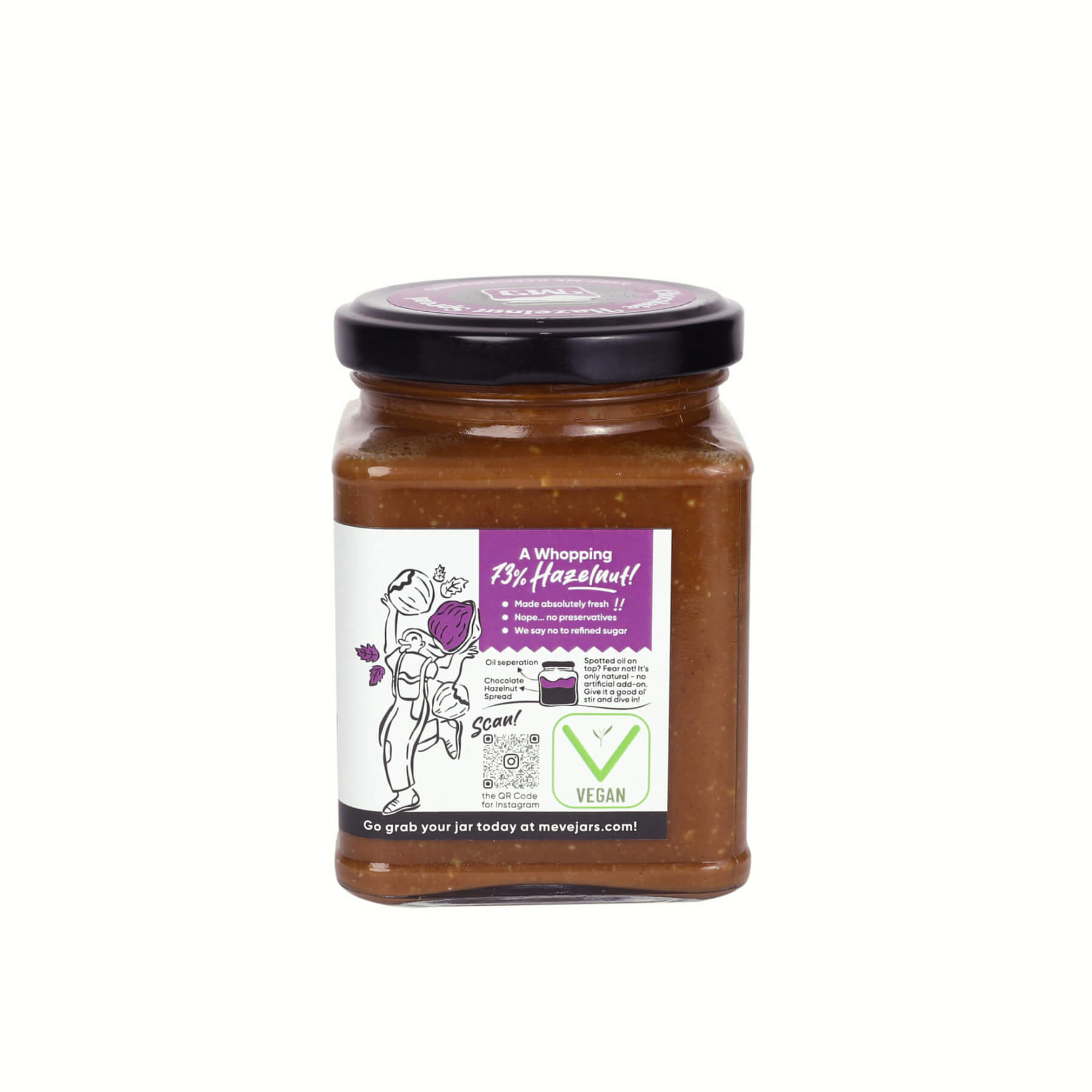 Spread | Hazelnut Chocolate Spread (With 73% Hazelnut) – Made With Dates Crunchy – Vegan, Gluten Free, Dairy Free, High In Protein & No Added Preservatives – Meve Jars – 230gm