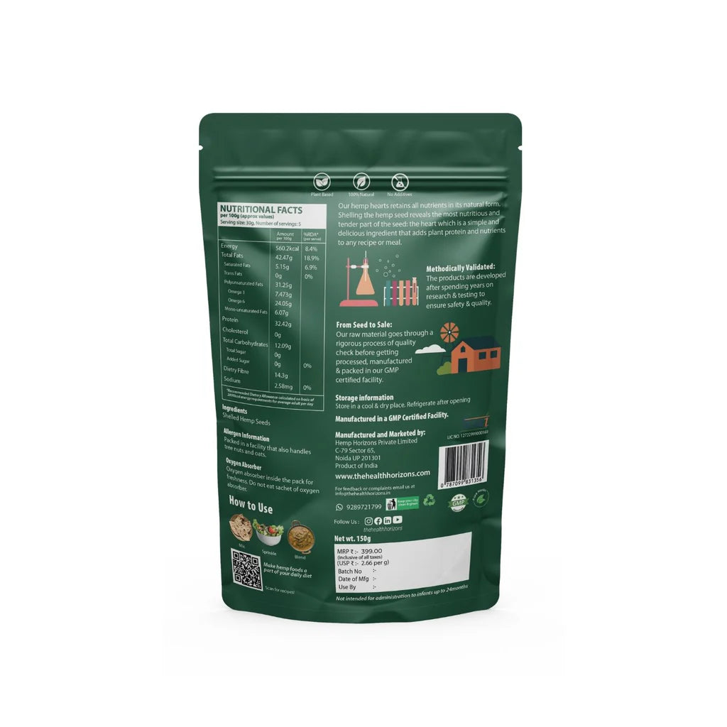 Hemp Heart | Natural – Vegan, Soy Free, No Additives & High In Antioxidants – Health Horizon – 500gm