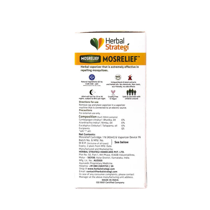 Herbal Mosquito Repellent Vaporizer - (Mosrelief) - Herbal Strategi - 40ml+Machine