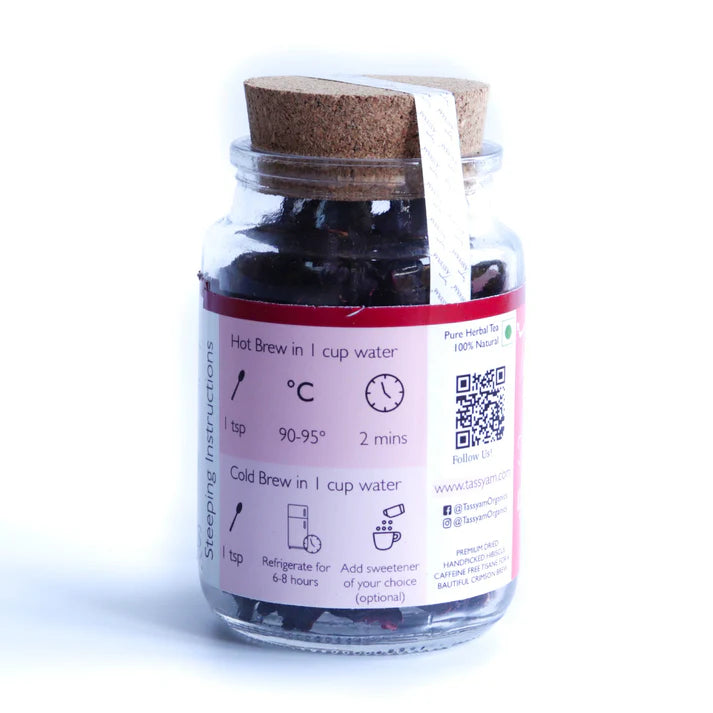 Tea | Habibi Hibiscus Petals Herbal Tea (Whole Hibiscus Petals) - Pure Herbal Tea - 100% Natural - Caffeine Free - No Artificial Flavours - Tassyam Organic - 20gm Bottle