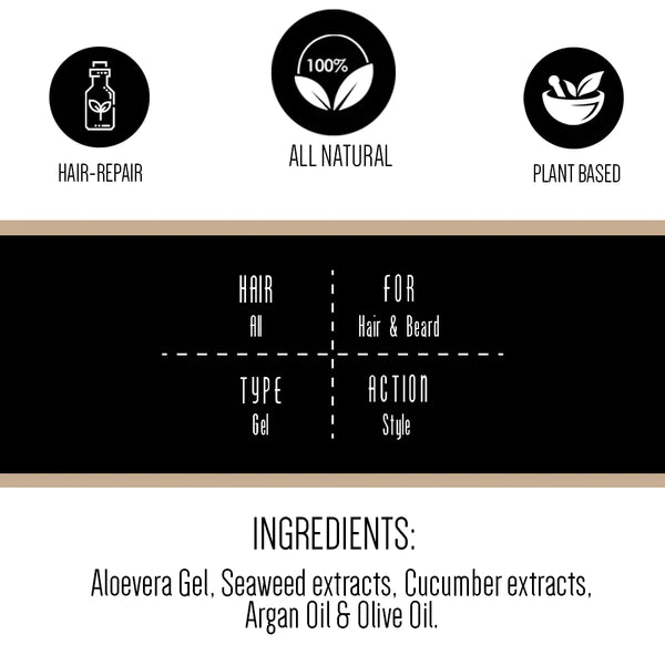 Hair & Beard Gel | Deep Sea (With Conditioning Seaweed) - Natural - Cruelty Free, Paraben Free, Silicone Free & Sls Free - Gulnare - 150gm