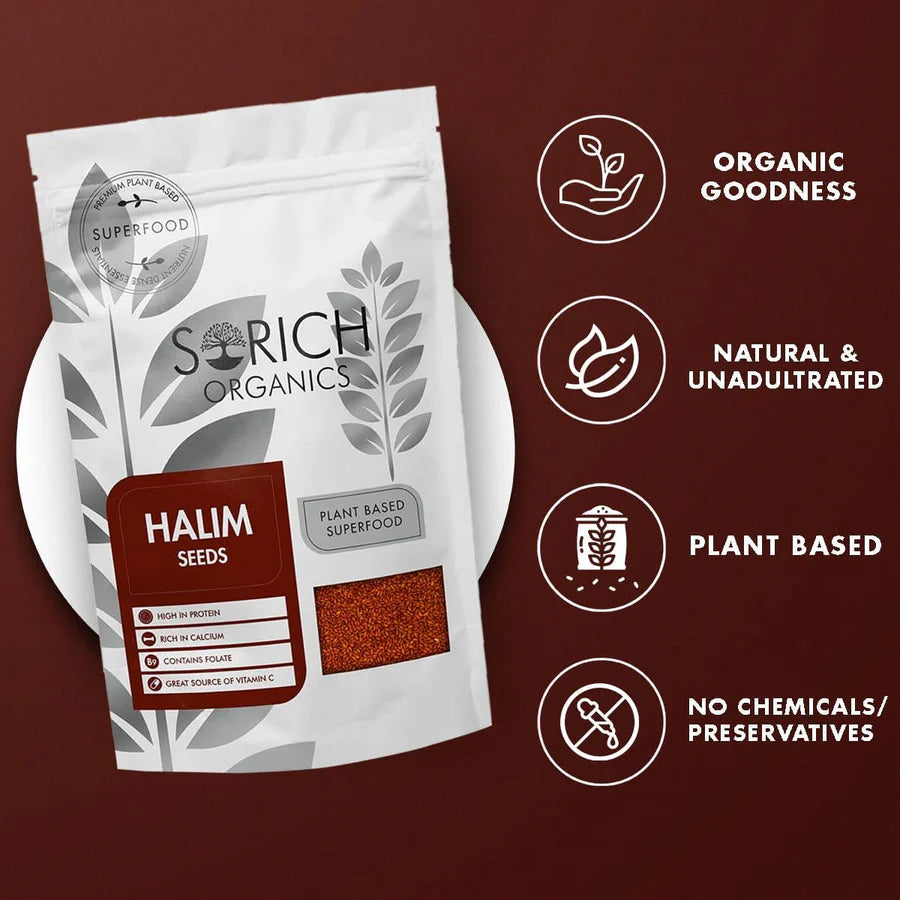 Halim Seeds- High In Protein, Rich In Calcium, Contains Folate & Great Source Of Vitamin C - Sorich Organics - 200gm