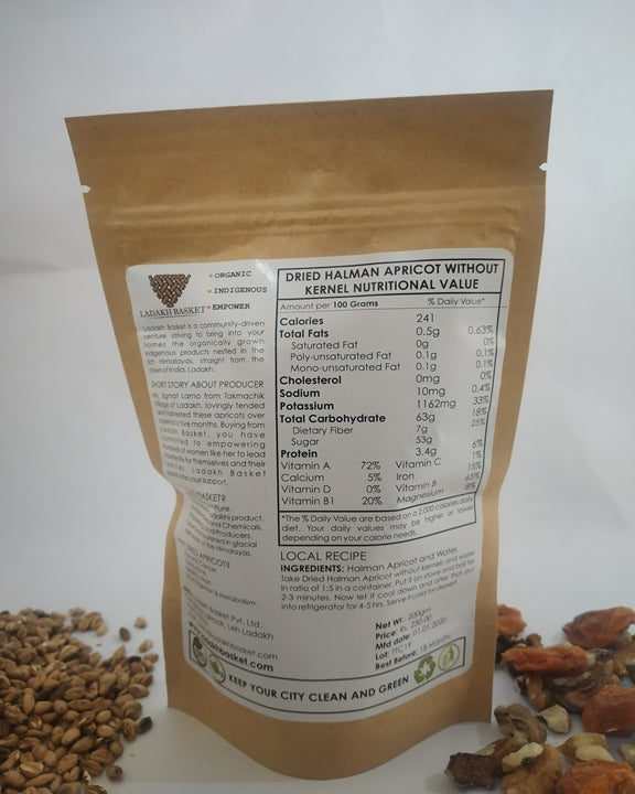 Halman Apricot | (Without Kernel) - Sun Dried - Organic - Ladakh Basket - 200gm
