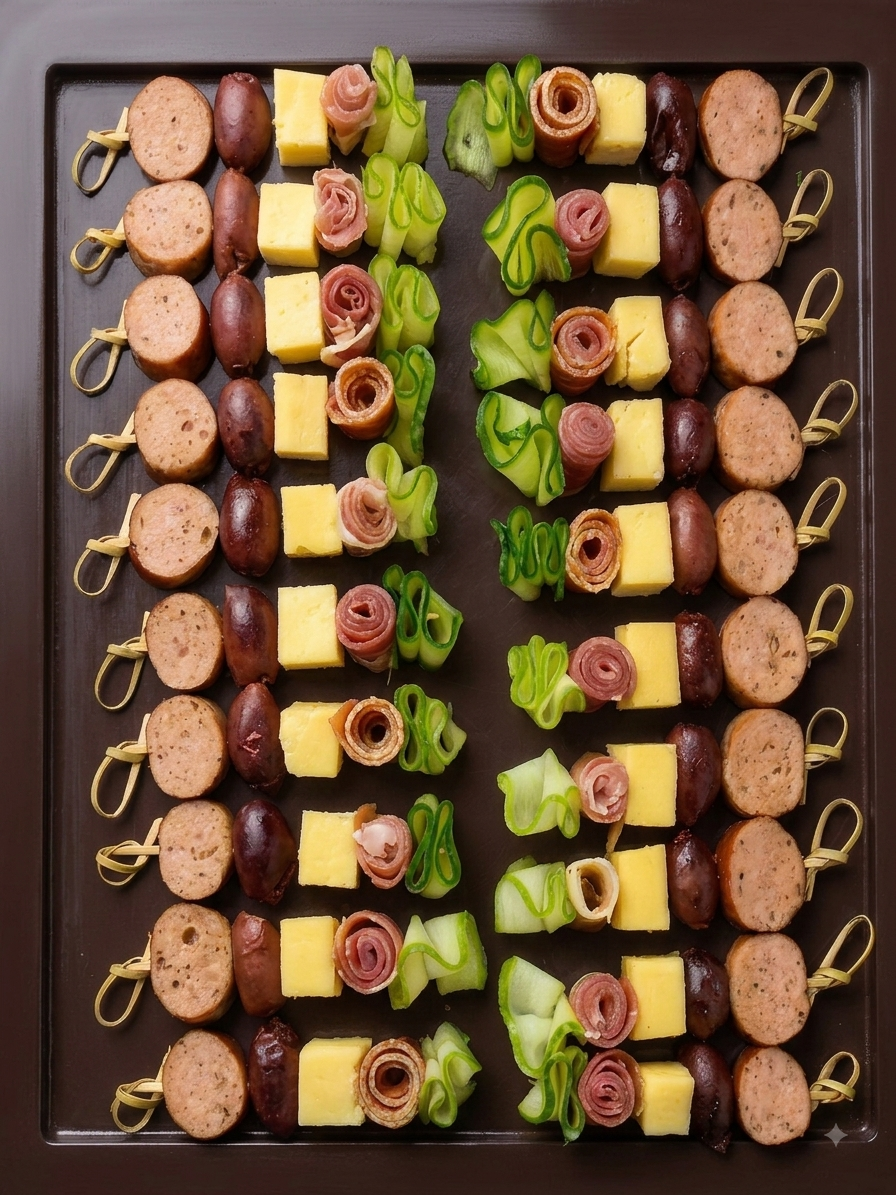 Ham Sausage Tapas Grazing Skewers -Spanish style (20 Grazing Skewers) - Ready To Eat - Gourmet Non-Veg Party Appetizers - Made with Organic Ingredients- 6 - 10 Persons