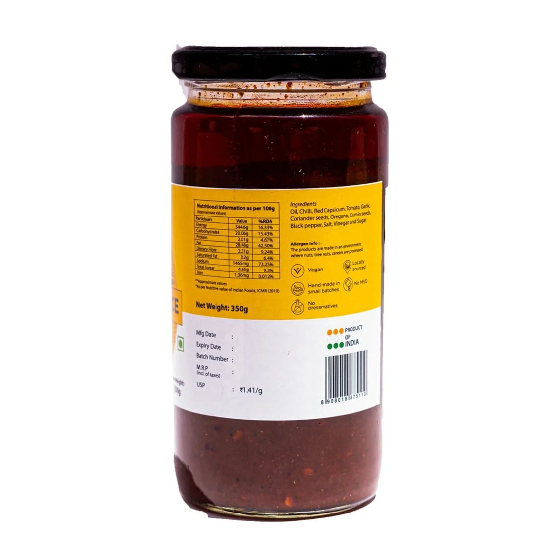 Harissa Sauce | (Made With Spicy Guntur Chillies) - Vegan, No Added Preservatives & No Msg - Awe - 350gm
