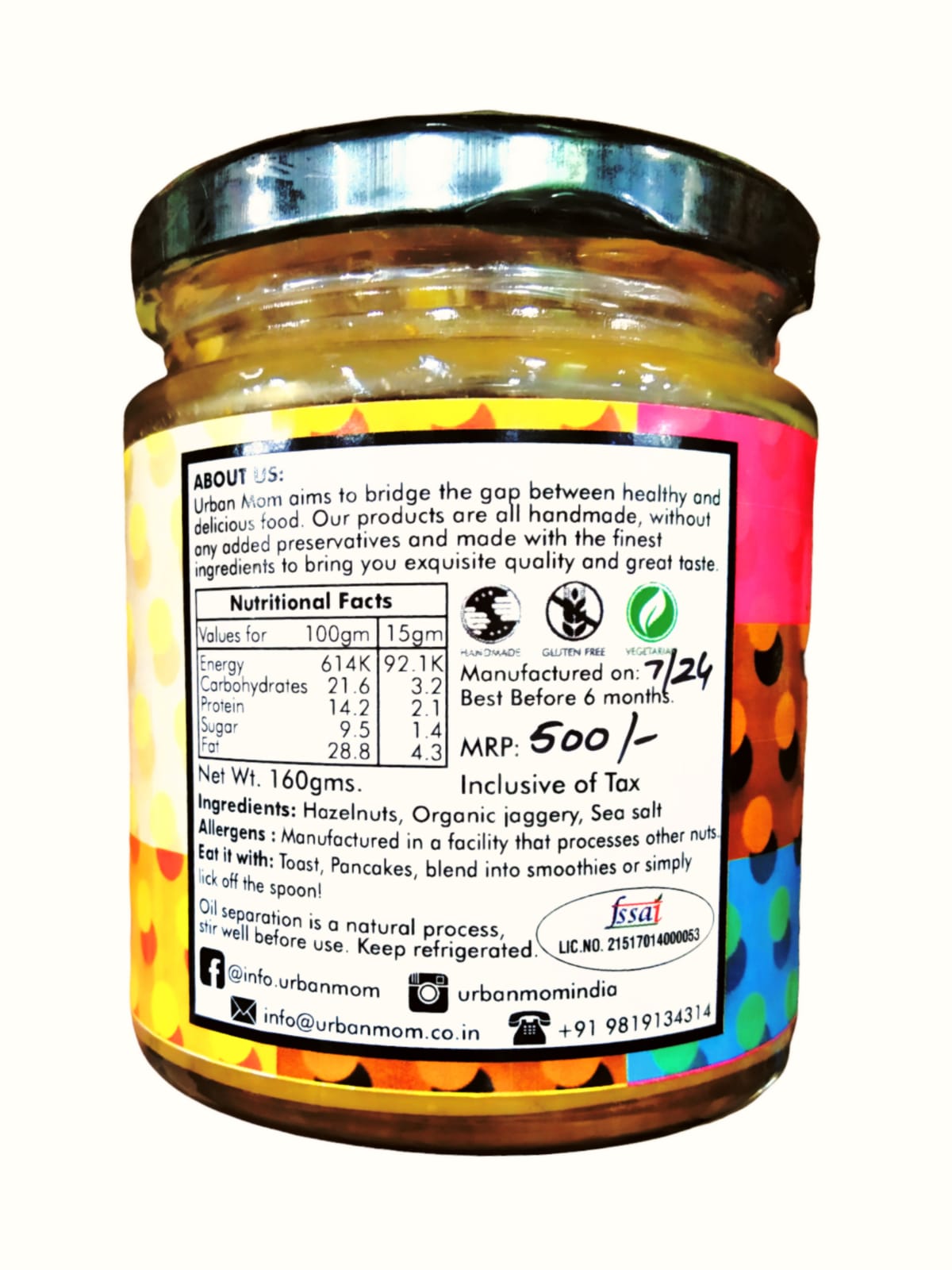 Hazelnut Butter | (Original) - Vegan, Gluten Free, Keto Friendly, High In Protein, Preservatives Free & No Oil Food – Urban Mom – 160gm