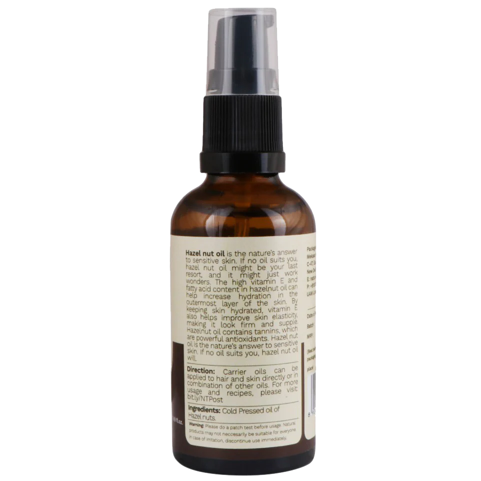 Hazelnut Oil | Pure - For Sensitive Skin - Cold Pressed - Vegan, Cruelty Free, Alcohol Free, Paraben Free & Preservatives Free - Tattvalogy - 50ml