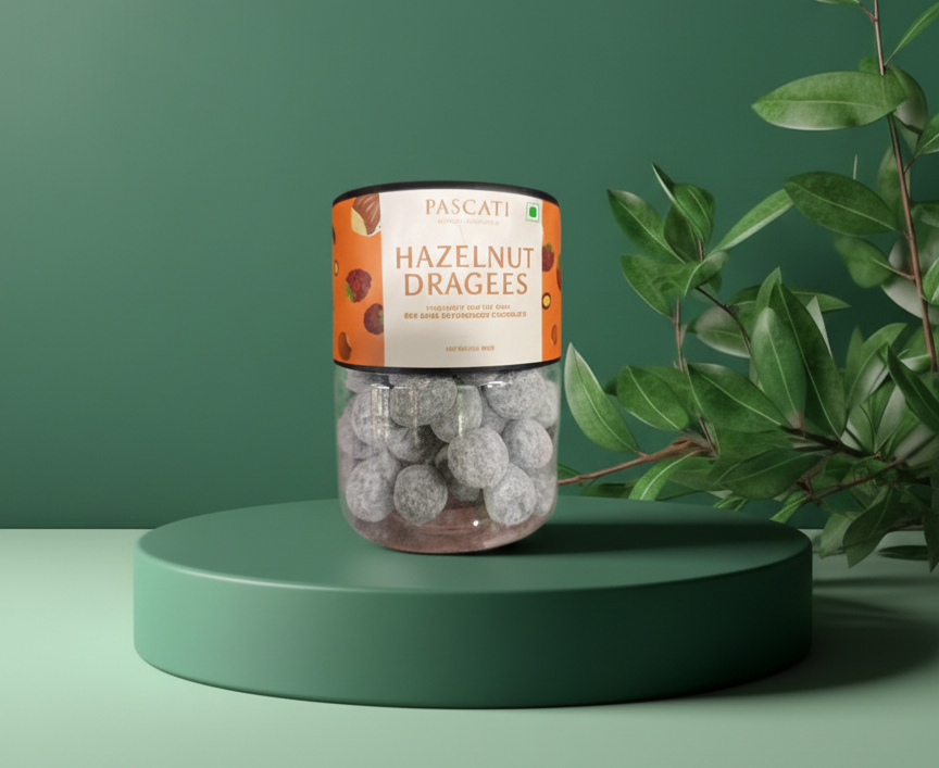Hazelnut Dragées - Hazelnuts Coated (63% Dark Boysenberry Chocolate) - Added Natural Flavour- Zero Cholesterol & Trans Fat - Pascati - 100gm