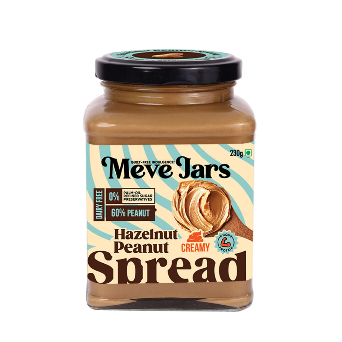 Spread | Hazelnut Peanut Spread – Creamy (With 60% Peanut) – Vegan, Gluten Free, Dairy Free, High In Protein, No Palm Oil & No Added Preservatives – Meve Jars – 230gm