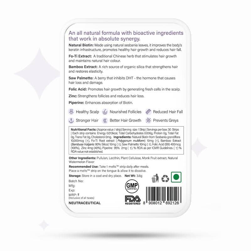 Healthy Hair - Vegan & Sugar Free - Wellbeing Nutrition - 30 Strips