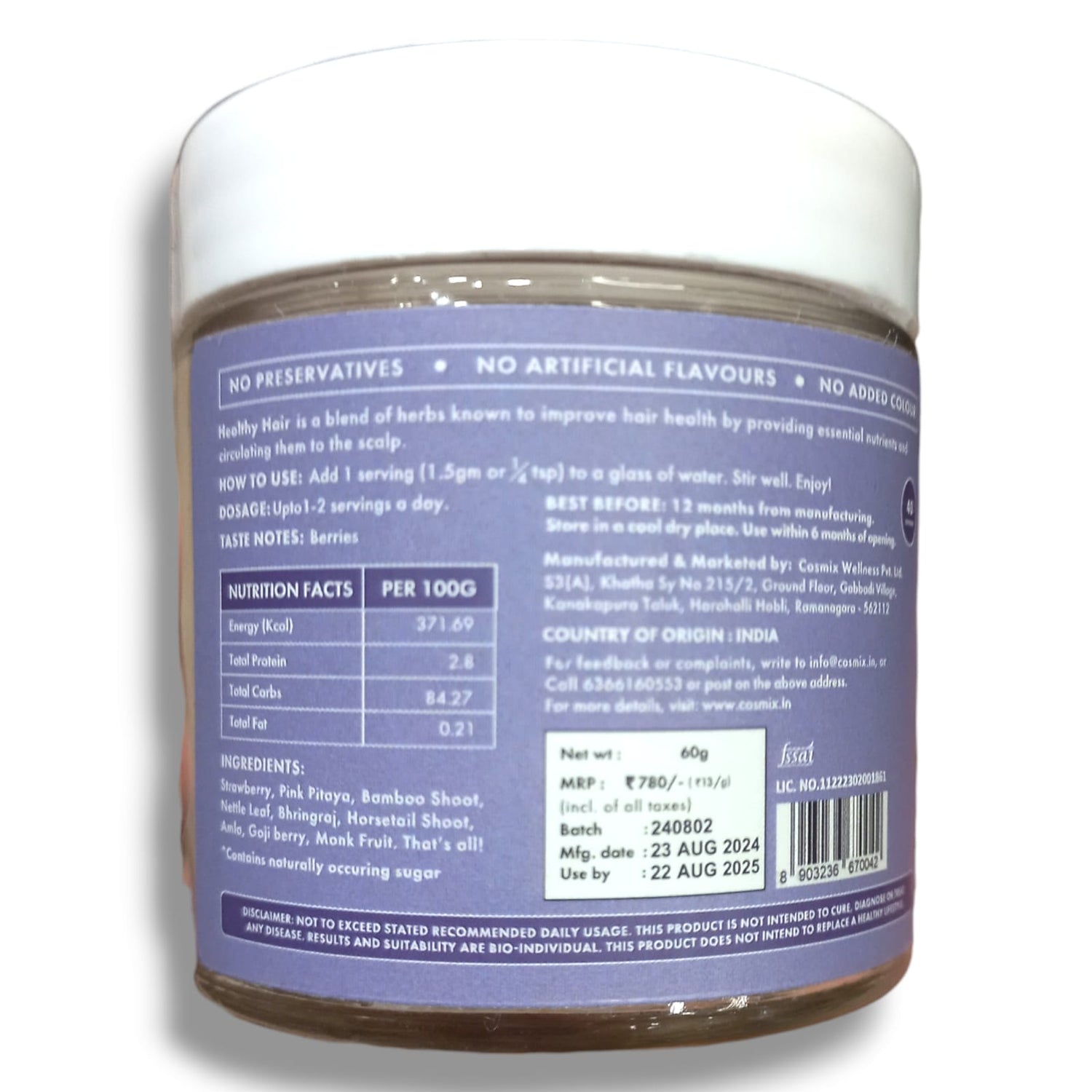 Healthy Hair | For Hairfall, Hair Growth And Scalp Support - No Added Artificial Flavours & No Added Colour – Cosmix – 60gm