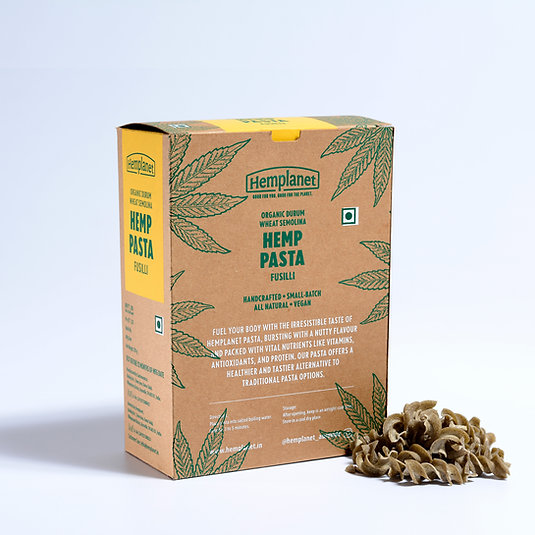 Pasta | Hemp Fusilli Pasta - Organic Drum Wheat Semolina - Handcrafted - All Natural - Veagn, No Additives & No Added Preservatives - Hemplanet - 200gm