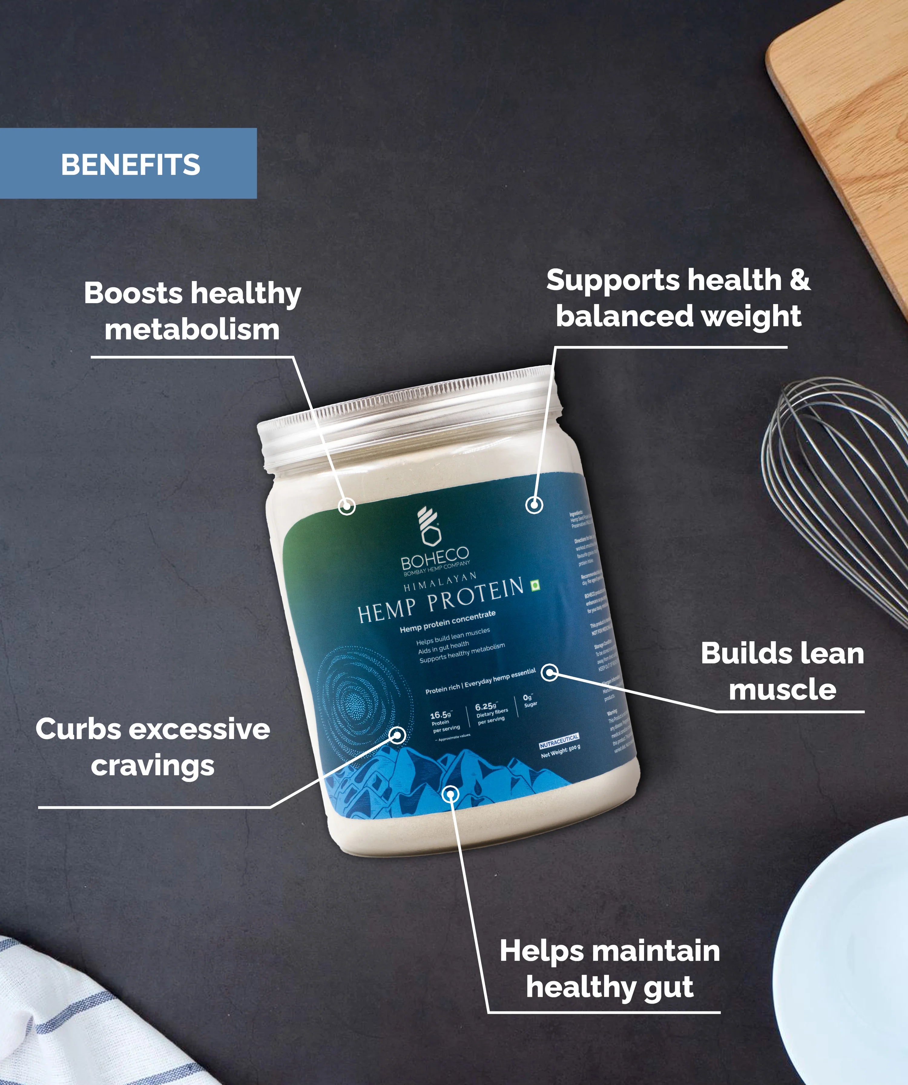Protein Powder | Hemp Protein Concenterate - 16.5gm Protein - Plant Based - Vegan, Gluten Free, Dairy Free, No Additives & Non GMO - Boheco Life - 100gm