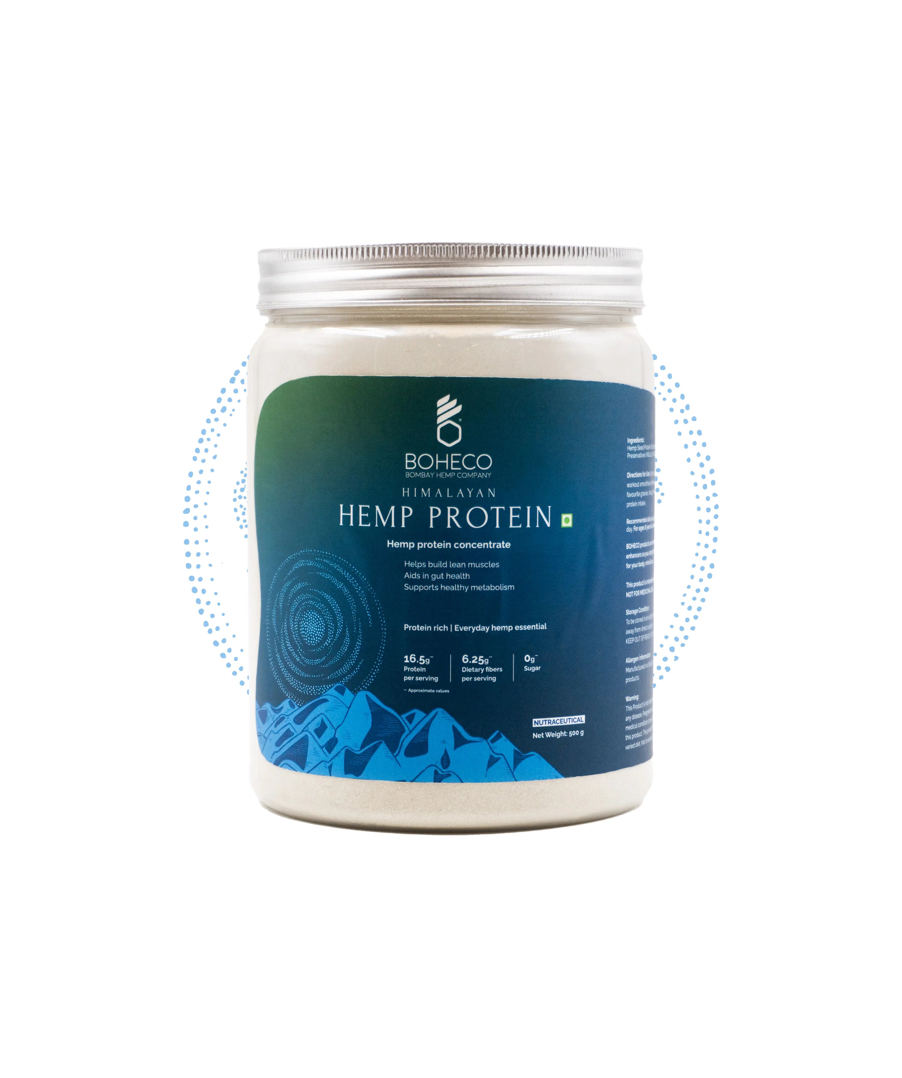 Protein Powder | Hemp Protein Concenterate - 16.5gm Protein - Plant Based - Vegan, Gluten Free, Dairy Free, No Additives & Non GMO - Boheco Life - 100gm