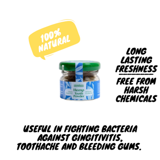 Tooth Powder | Hemp - All Natural - Gluten Free, Cruelty Free, Paraben Free & No Palm Oil - Hemplanet - 30gm