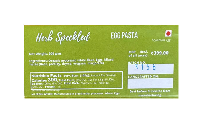 Pappardelle Herb Speckled Egg Pasta – Donna Pastaia – 200gm