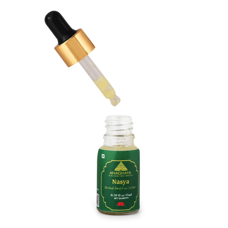 Nasya Drops | Herbal Ghrit Nasya Drops (Made With A Blend Of Moringa, Ashwagandha, Shatavari, Giloy, Jeevanti, & More) - Anaghaya - 15ml