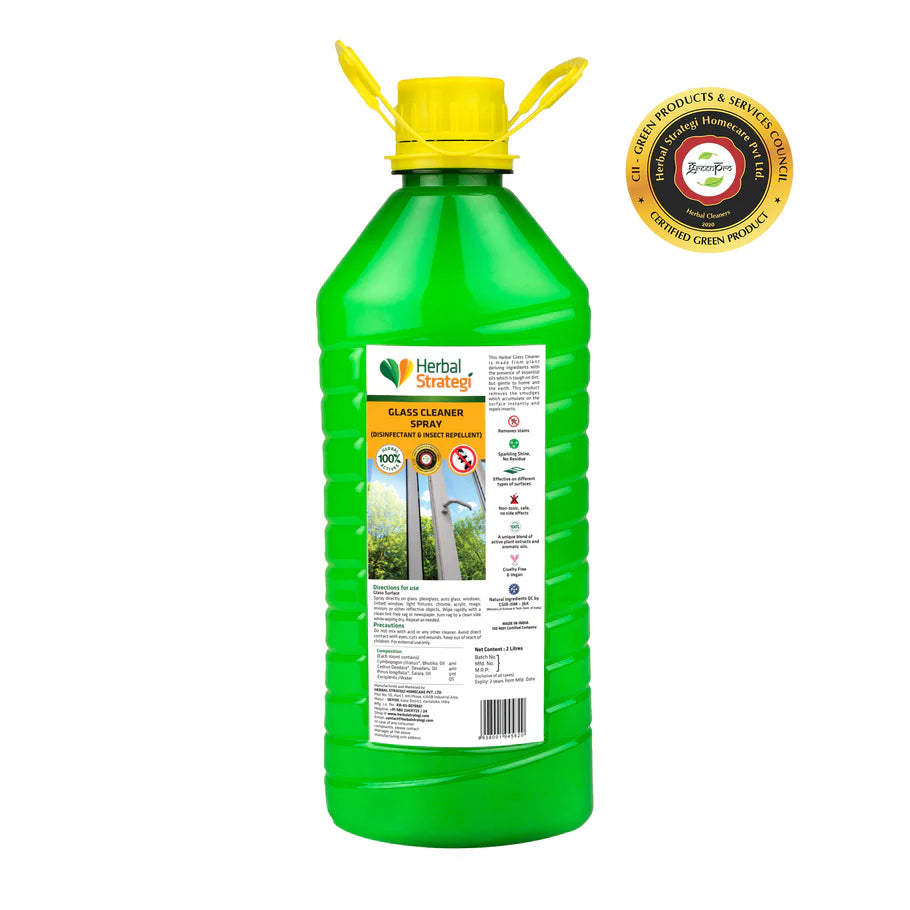 Glass Cleaner Spray | Disinfectant & Insect Repellent - Vegan & Cruelty Free - Herbal Strategi - 2000ml