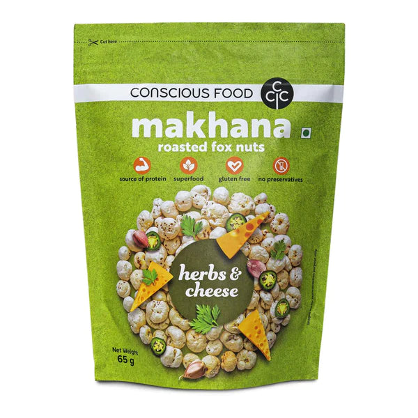 Makhana | (Herbs & Cheese) – Roasted Fox Nuts – Gluten Free & No Preservatives – Conscious Food – 65gm