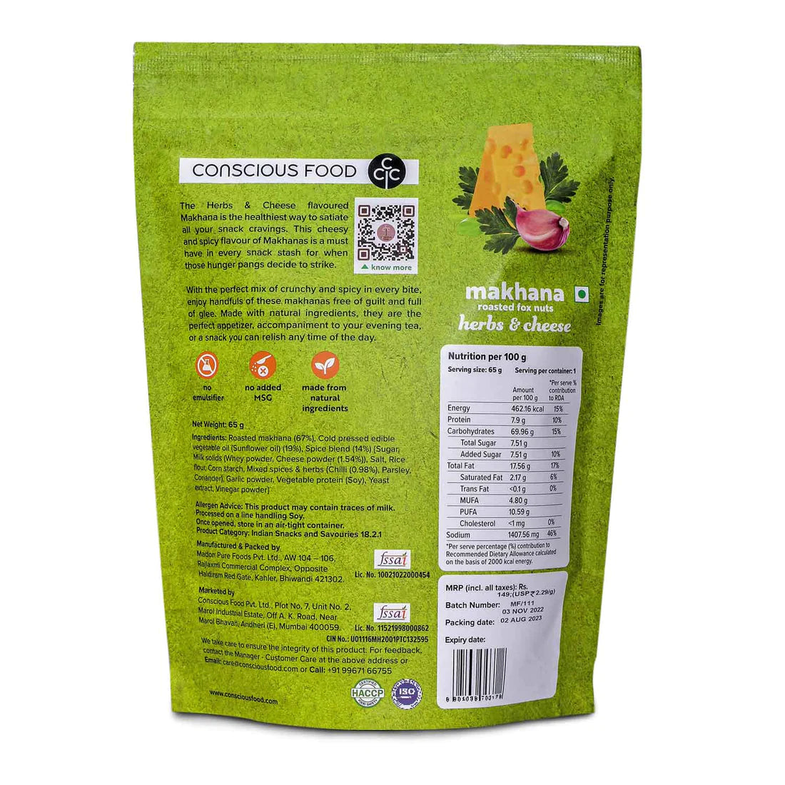 Makhana | (Herbs & Cheese) – Roasted Fox Nuts – Gluten Free & No Preservatives – Conscious Food – 65gm