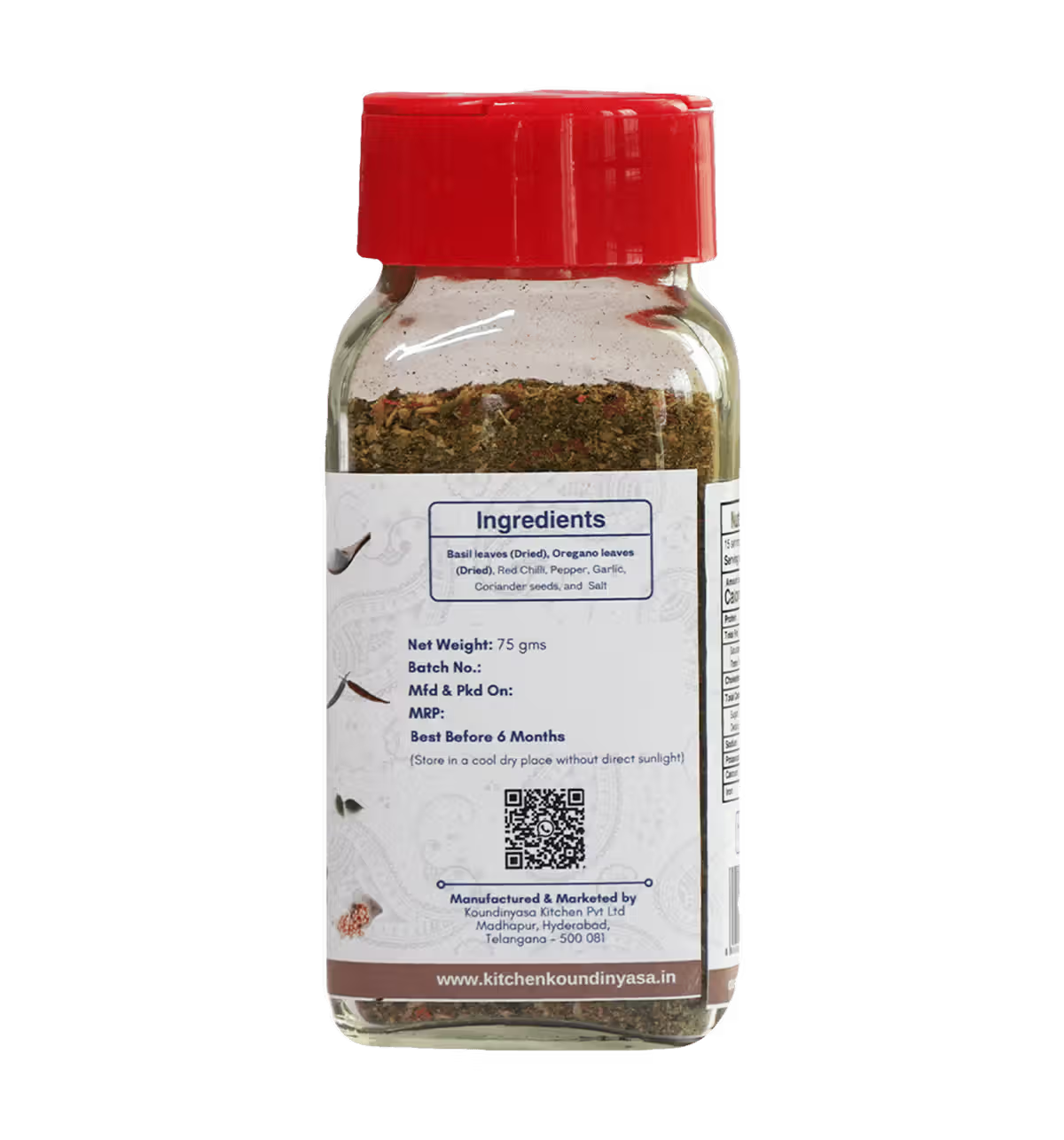 Seasoning | Herby Oregano Sprinkle -Spice Blends - No Added Flavours, Sugar, Colour & Preservatives Free - Kitchen Koundinyasa - 75 gm