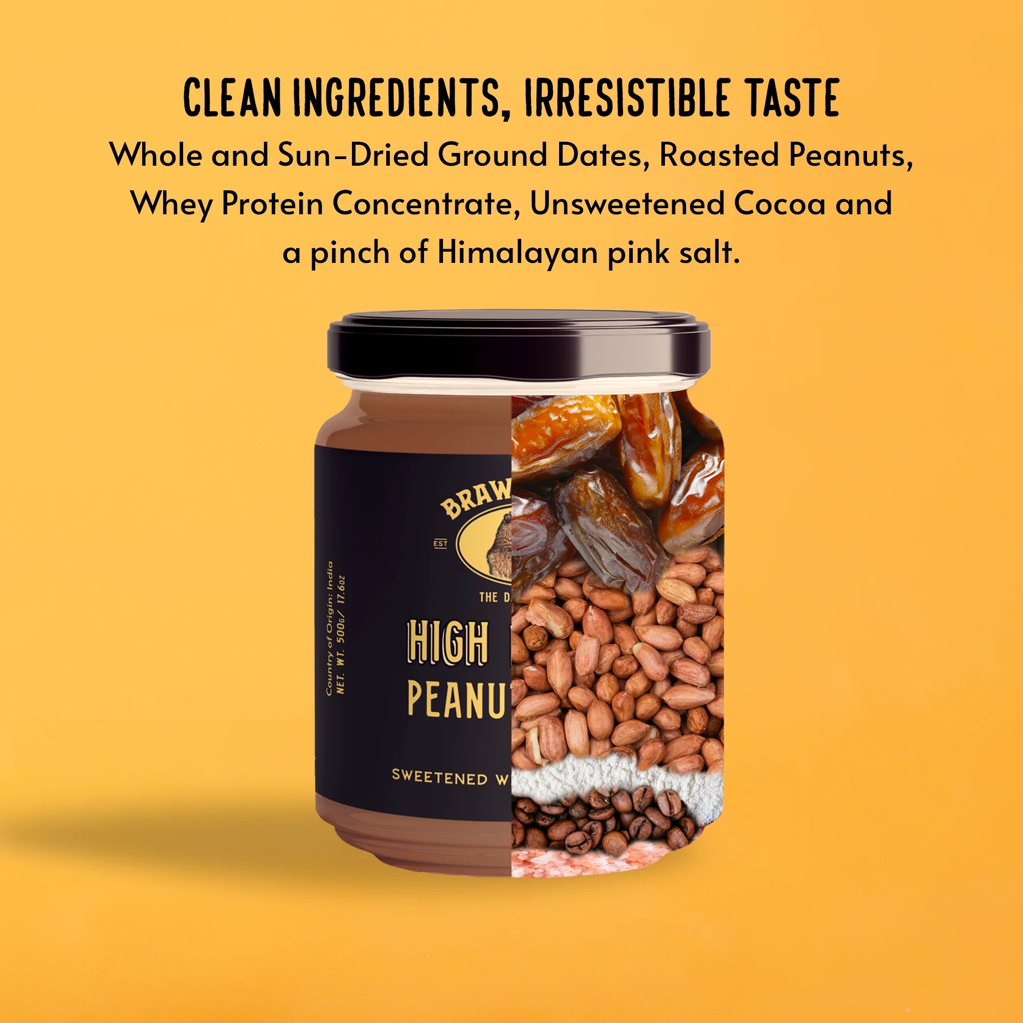 Peanut Butter | Chocolate (Sweetened With Premium Dates) - 10gm Protein Per Serve - No Added Sugar & No Preservatives - Brawny Bear - 200gm
