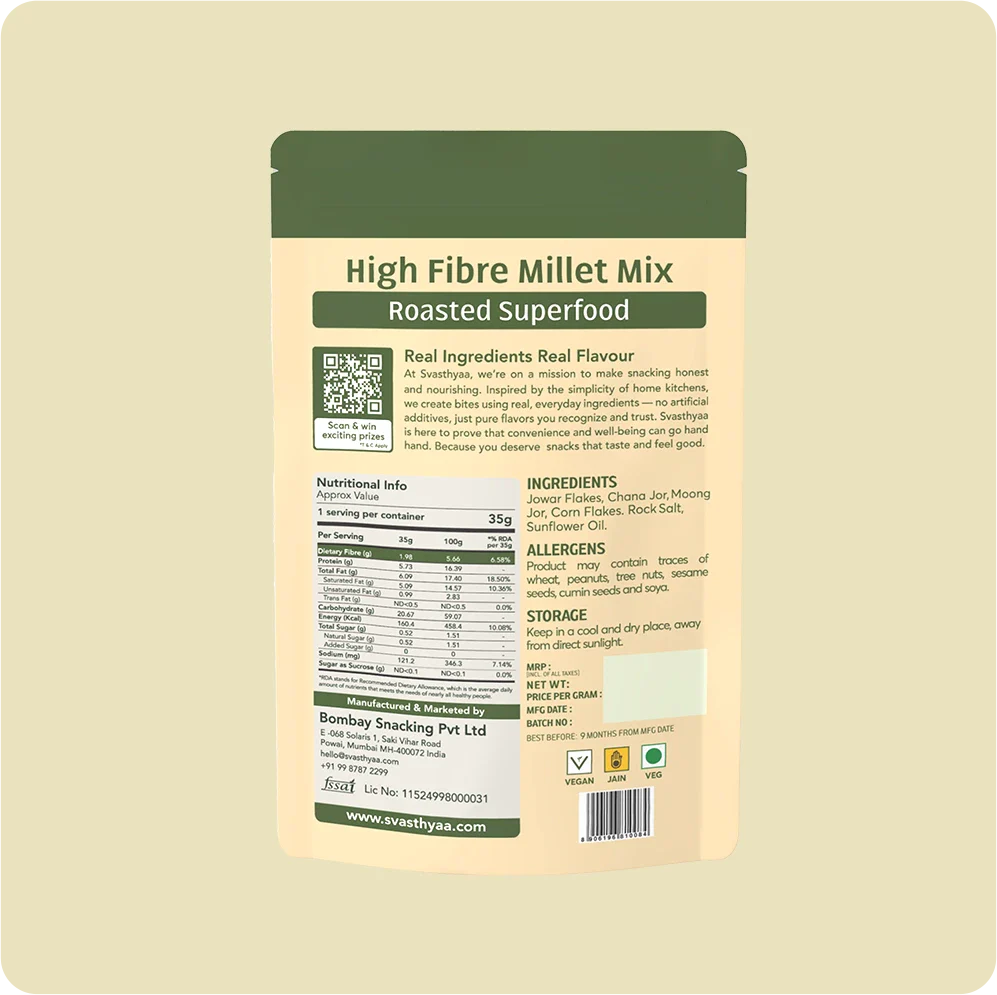 Millet Mix | High Fibre Millet Mix - 33gm Protein - Roasted Superfood - Vegan, Gluten Free, No Maida & No Palm Oil - Svasthyaa – 200gm