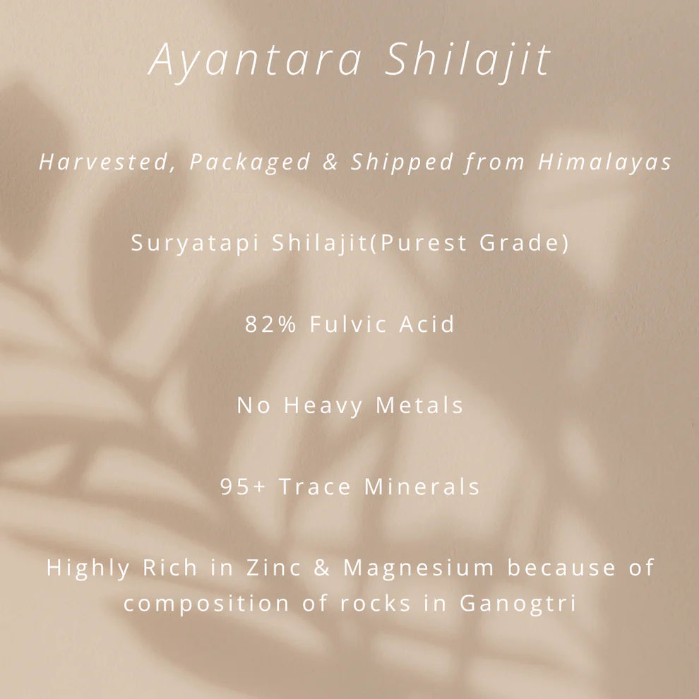 Shilajit | Himalayan Shilajit Resin - Surya Tapi Purified - 100% Pure & Natural - 82% Fulvic - From Gangotri Glacier - Vegan, Gluten Free, No Sugar, Soy Free, Heavy Metal Free, No Additives, Fillers & Preservatives Free - Ayantara - 20gm
