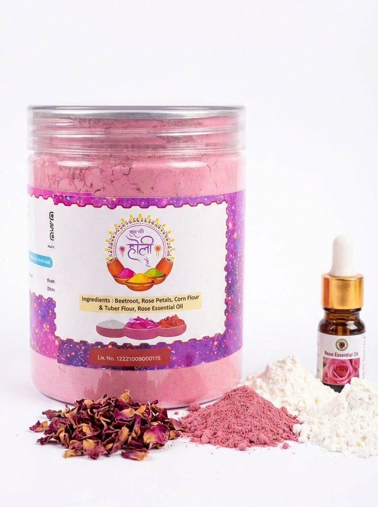 Holi Gulal |Herbal Pink Gulal – Natural & Chemical Free –Hand Made, Farm Fresh- No Artificial Perfumes, No Synthetic Dyes & Stain Free – Matratva -250gm