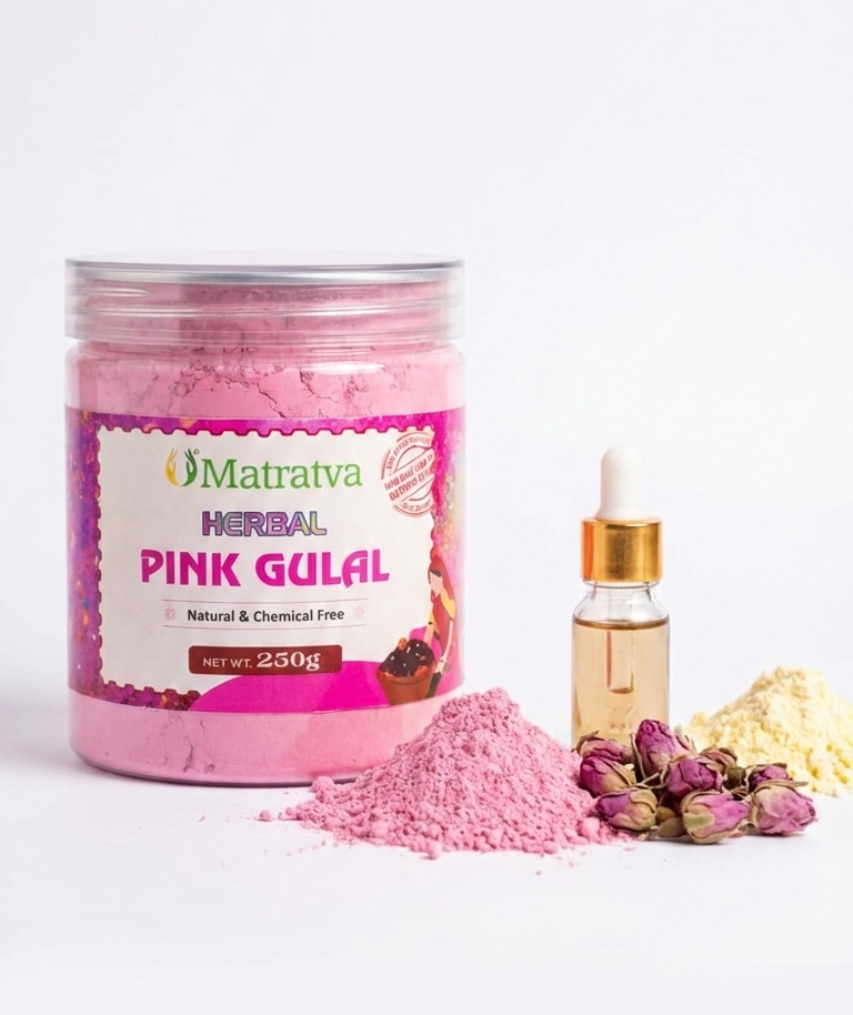 Holi Gulal |Herbal Pink Gulal – Natural & Chemical Free –Hand Made, Farm Fresh- No Artificial Perfumes, No Synthetic Dyes & Stain Free – Matratva -250gm